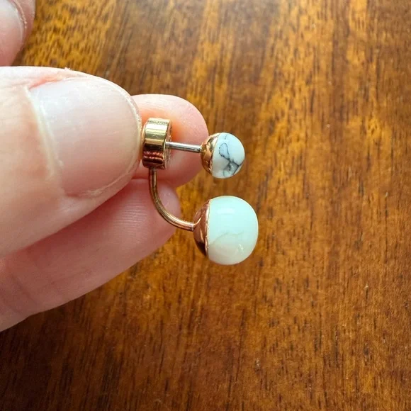 Fossil Gold and White Marble Earrings - Picture 3 of 5